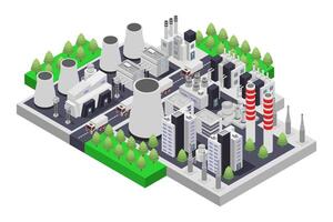 An illustration of a factory with smoke stacks vector