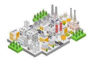 An illustration of a factory with chimneys and smoke stacks vector