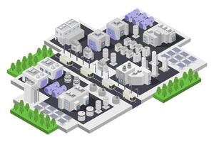 Isometric city with industrial buildings and trees vector