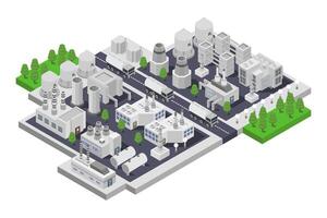 Isometric city with buildings and trees vector