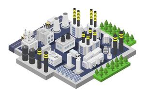 An illustration of a factory with chimneys and trees vector