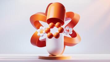 Medical capsule with orange curve frame background, 3d rendering. video