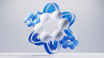 Biology molecules with blue curve frame background, 3d rendering. video