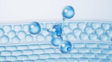 Skin cell background with cosmetics molecules, 3d rendering video