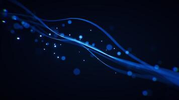 Abstract glowing wave line and shiny particles, 3d rendering video