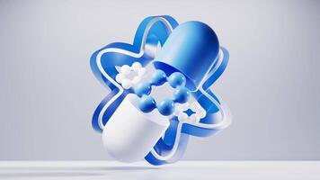 Medical capsule with blue curve frame background, 3d rendering. video