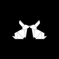 Pair Rabbit or Bunny Shape Inspired by Origami Form, can use for Logo, Pictogram, Cute Animal Figure, Website, Apps, or Graphic Design Element. BW, Editable and Memorable. vector