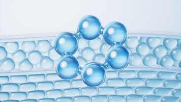 Skin cells background with cosmetics molecules, 3d rendering video