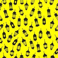 Hanging lantern background. Middle East lamp seamless pattern motif on yellow background vector