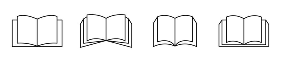 Book icon set. Open book icon symbol. Book line art style. Editable stroke width vector