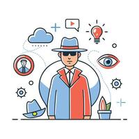 Intriguing Illustration of a Hidden Person in a Conceptual Scene vector