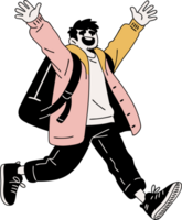Joyful Illustration of a Happy Young Person with Backpack in Casual Attire png