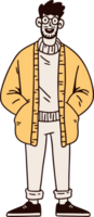 Stylish Cartoon Character in Yellow Jacket with Glasses and Beard png