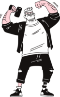 Cartoon Strongman Flexing Muscles with Dumbbell in Casual Attire png