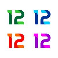 The number twelve with various color variations vector