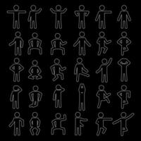 collection of stickman sketches with different movements and white color vector
