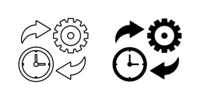 time management icon set. clock, arrow and gear symbols. modern design isolated on white background vector