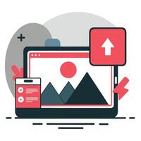 Conceptual Illustration of Image Uploading Process with a Cloud Icon vector