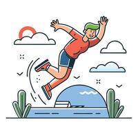 Conceptual Illustration of a Person Leaping into a Serene Lake vector