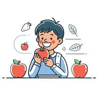 Cute Child Enjoying a Delicious Apple with Joyful Expression vector