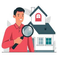 Conceptual Illustration of the House Hunting Process with a Magnifying Glass vector