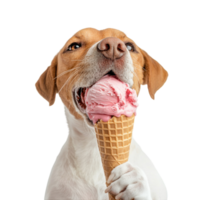 Dog Enjoys Ice Cream Cone on transparent background. png