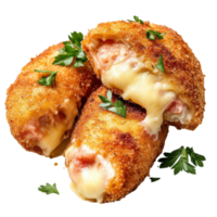 Crispy Fried Chicken Cordon Bleu on transparent background. png