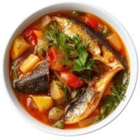 Delicious Fish Stew with Veggies on transparent background. png