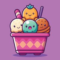 Ice cream with funny and charming character designs vector