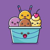 Adorable ice cream characters in a waffle container vector