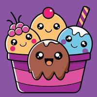 Ice cream sundae with adorable and fun expressions vector