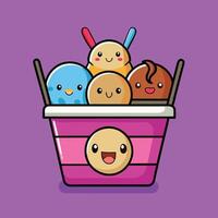 Ice cream delight with cheerful scoops in a waffle cup vector
