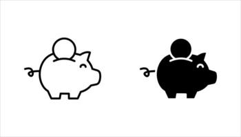 Piggy bank, linear style icon set, Piggy bank with a coin being inserted, Editable stroke width, vector