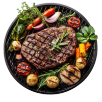 Grilled Steak Vegetables Charcoal on transparent background. png