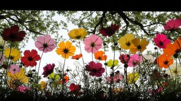 Colorful wildflowers bloom under bright sky, creating vibrant scene photo