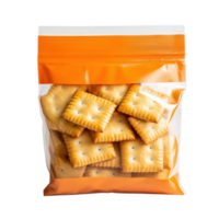 Fresh Orange Snack Bag with Crackers on transparent background. png