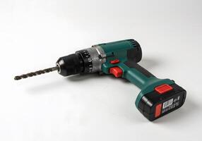 Cordless Drill with Drill Bit on White Background photo