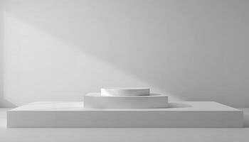 Minimalist White Platform Display A Clean and Modern Product Showcase Product presentation, mock up, show cosmetic product, Podium, stage pedestal or platform. photo