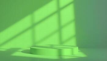 Lime Green Minimalist Product Display Platform with Sunlight Shadows Product presentation, mock up, show cosmetic product, Podium, stage pedestal or platform. photo