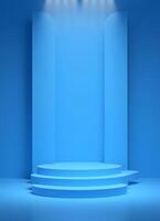 Abstract Blue Stage Setting Minimalist Cylindrical Platform for Product Display or Presentation photo