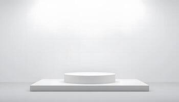 Minimalist White Platform Display Clean, Modern Product Showcase Product presentation, mock up, show cosmetic product, Podium, stage pedestal or platform. photo