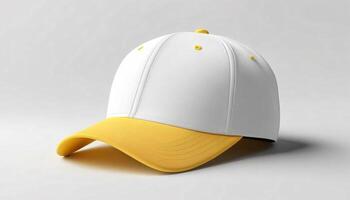 Stylish Two-Tone Baseball Cap White and Yellow Mock up template for design print photo