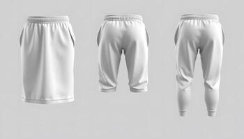 Showcase of Versatile White Athletic Shorts and Joggers from Multiple Angles Mock up template for design print photo