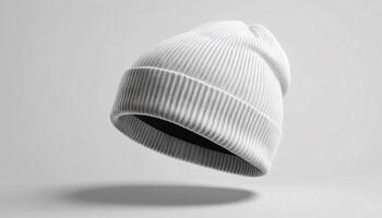 White Knit Beanie Hat Stylish Winter Accessory Mock up template for design print photo