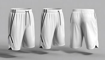 Showcase of White Basketball Shorts from Multiple Angles for Sportswear Design Mock up template for design print photo