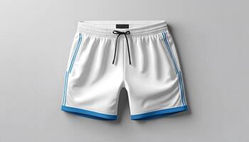 Stylish White and Blue Athletic Shorts on a Clean Background Mock up template for design print photo