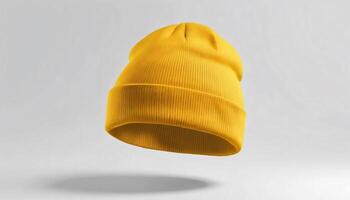 Golden Yellow Knitted Beanie Hat Mockup Mock up template for design print photo