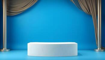 Abstract Minimalist Blue Studio Product Presentation Stage Backdrop Product presentation, mock up, show cosmetic product, Podium, stage pedestal or platform. photo