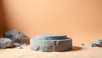 Minimalist Stone Product Display Platform. Podium 3D rendering Background photo