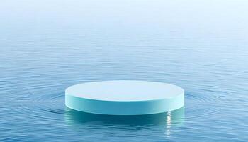 Serene Minimalist Aqua Platform Floating on Calm Water Product presentation, mock up, show cosmetic product, Podium, stage pedestal or platform. photo